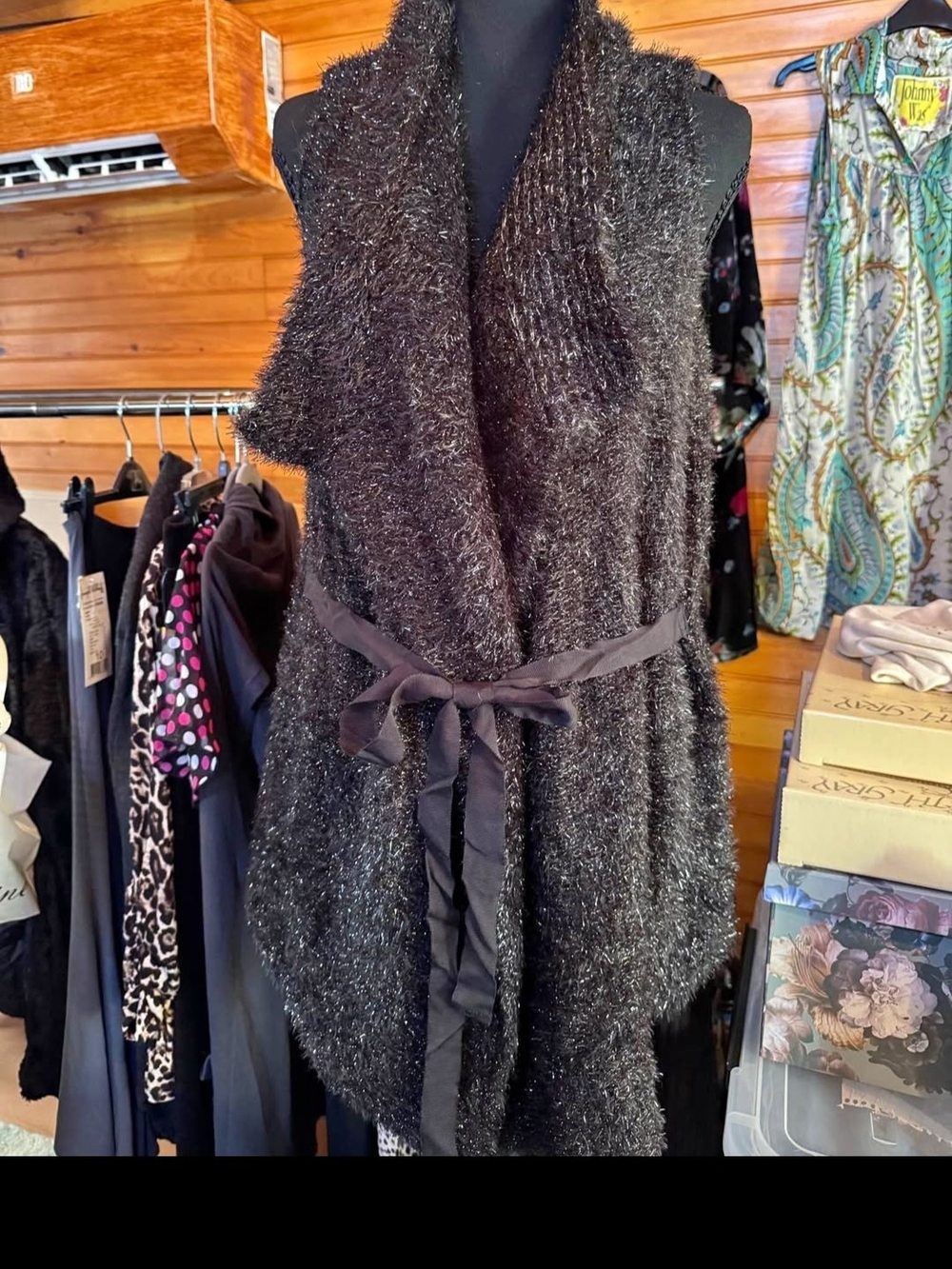 Simply Vera Vera Wang Black Metallic Open-Front Vest – XS – New With Tags